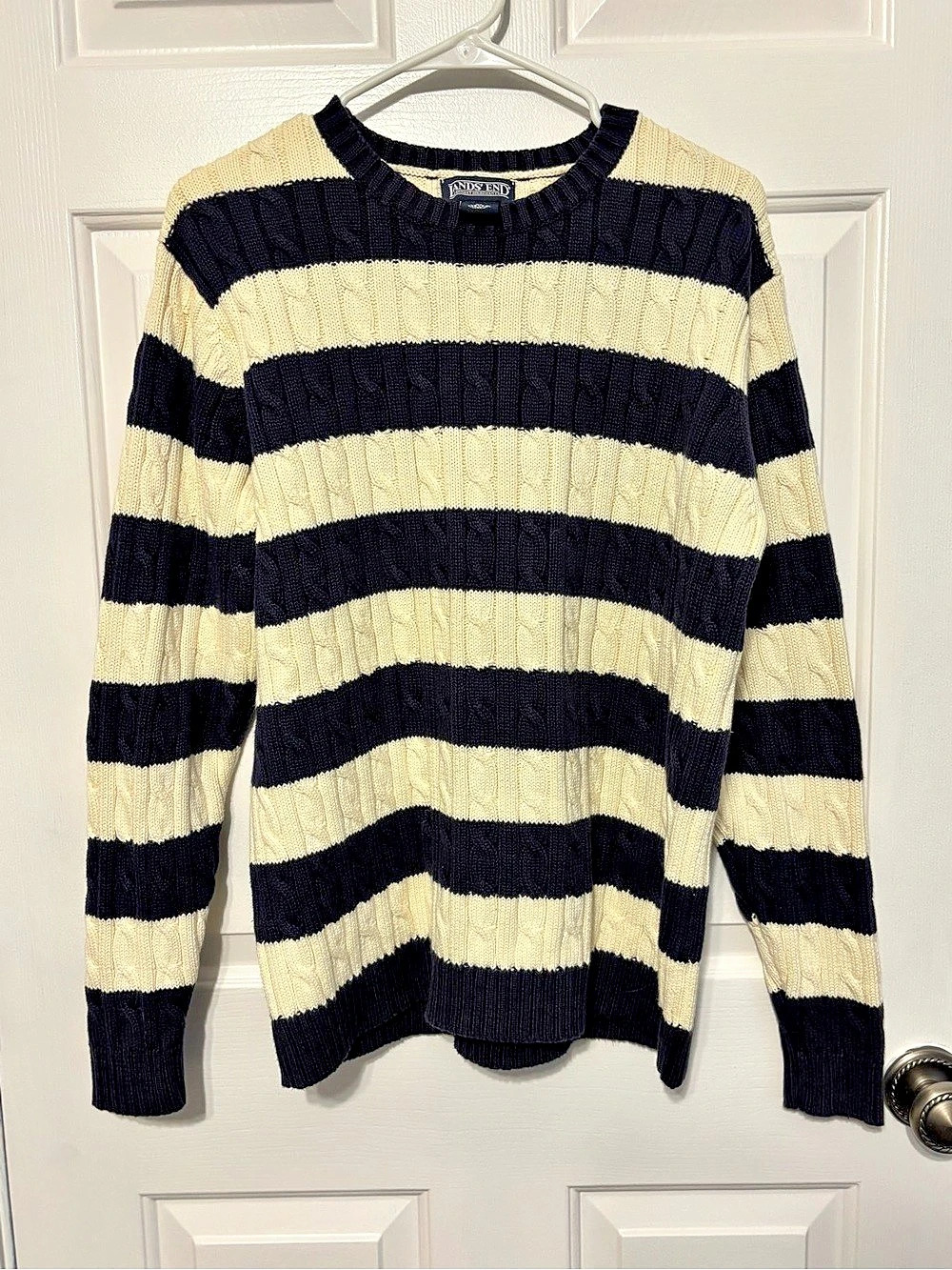 Lands' End Striped Crewneck Sweater in Black & Cream Like New